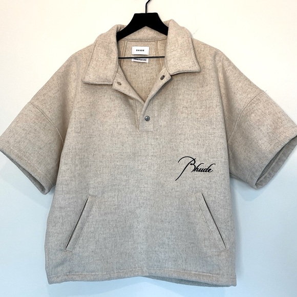 Rhude Shirt Pullover Sweatshirt Boxy Oversized F1 Polo Wool Mens Large Luxury - Picture 7 of 16